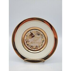 Dynasty Gallery Chokin Art Happy 50th Anniversary Plate 24KT Gold Rim